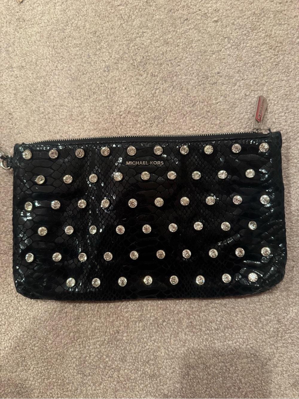 Michael Kors Black Studded Patent Wristlet Clutch